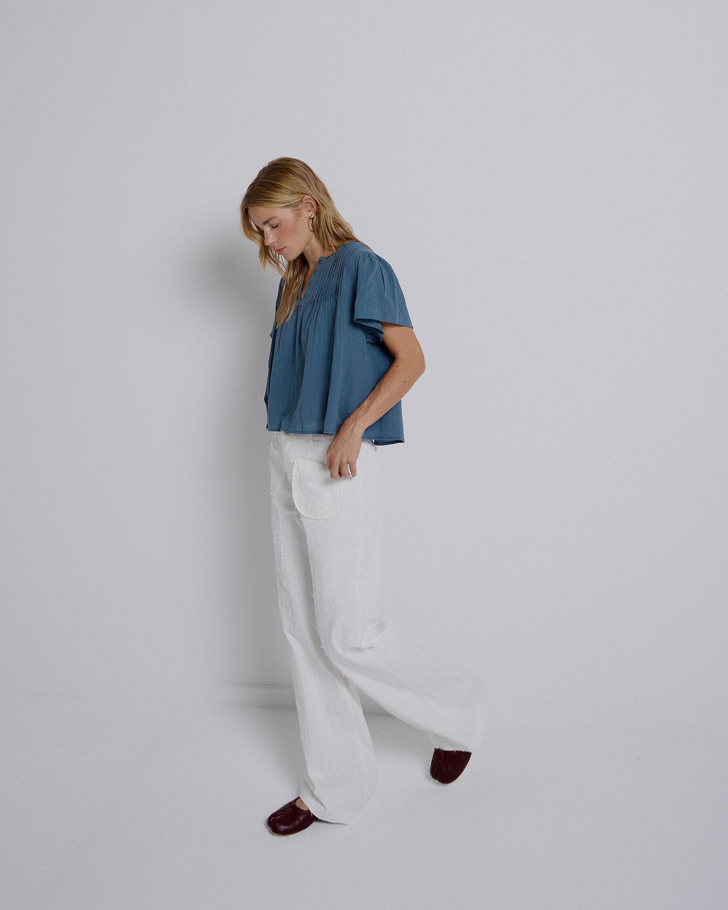 White Striped Trousers with Patch Pockets