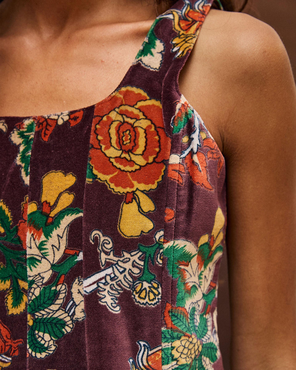 Top Corsetero Terciopelo Estampado Marrón