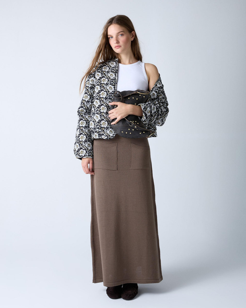 Taupe Knit Skirt with Pockets