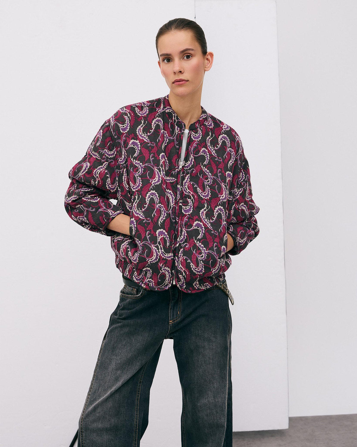 Chaqueta Bomber Estampado Antracita