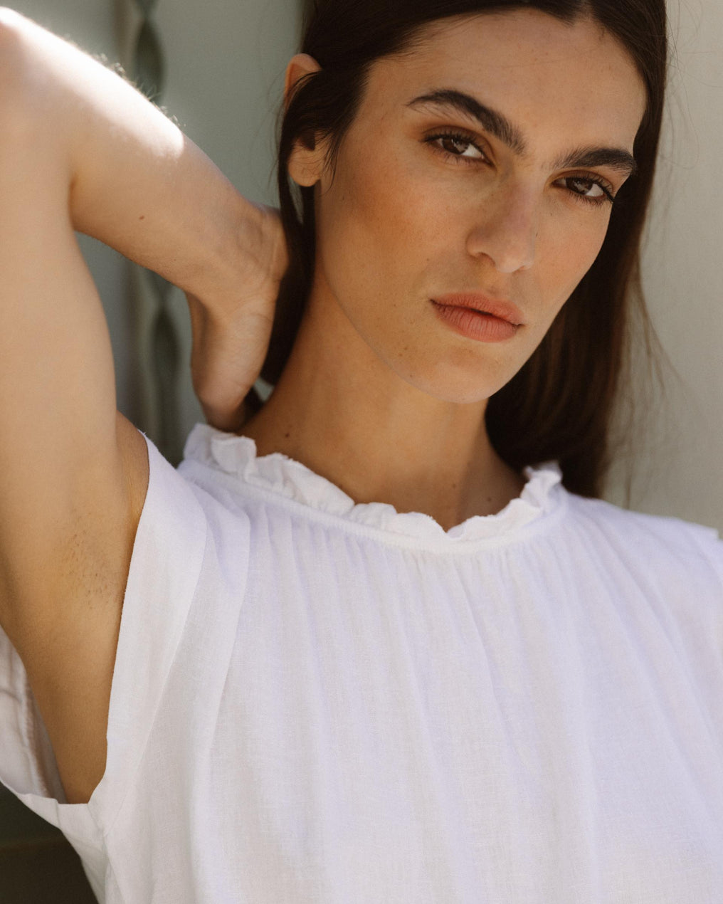 Blouse sans Manches Col Volant Blanc
