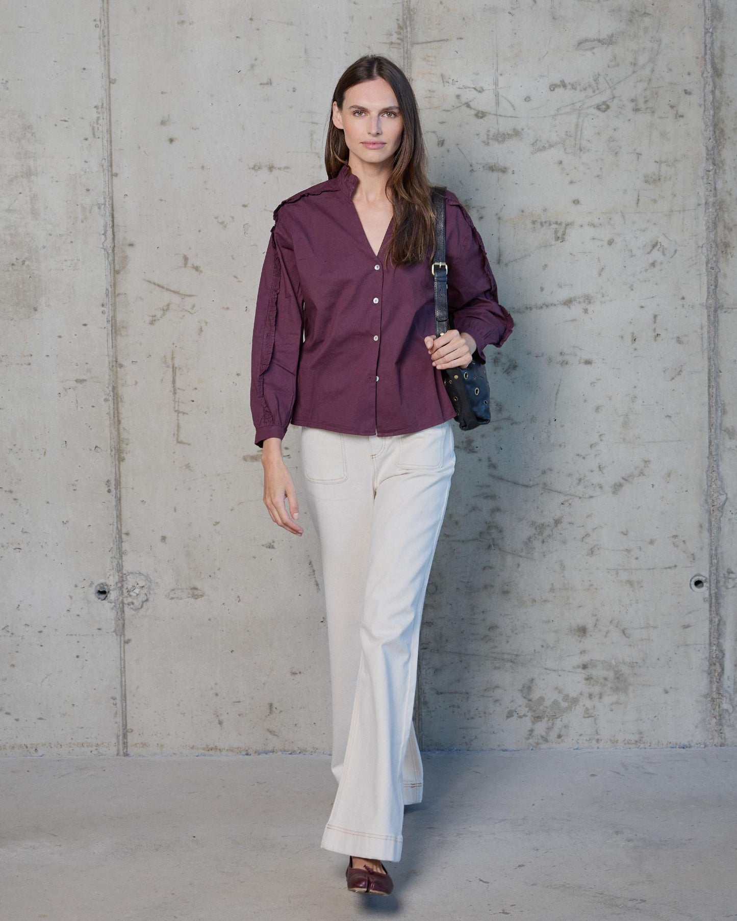 Camisa Volante Manga Morado