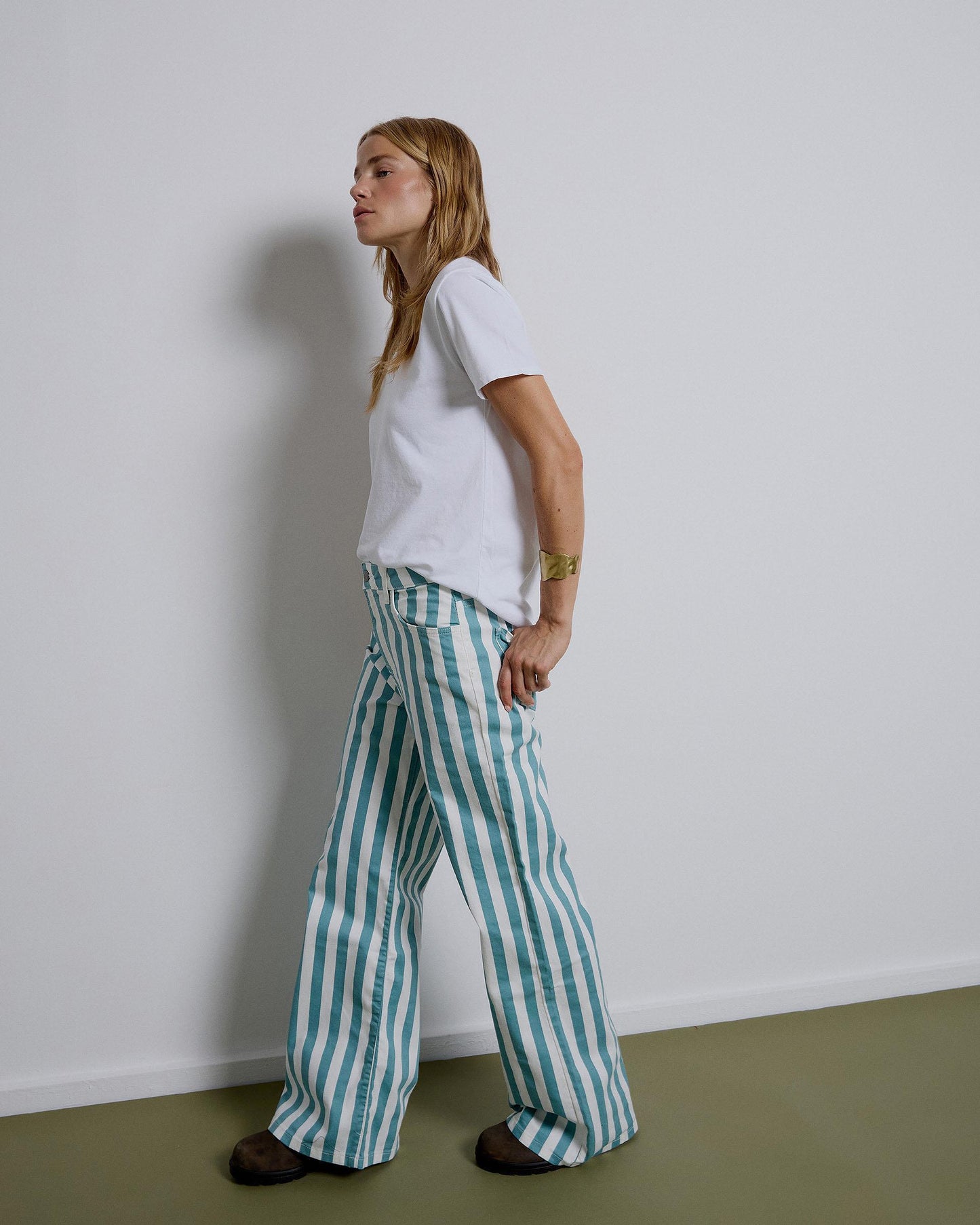 Wide Stripe Petrol Jeans