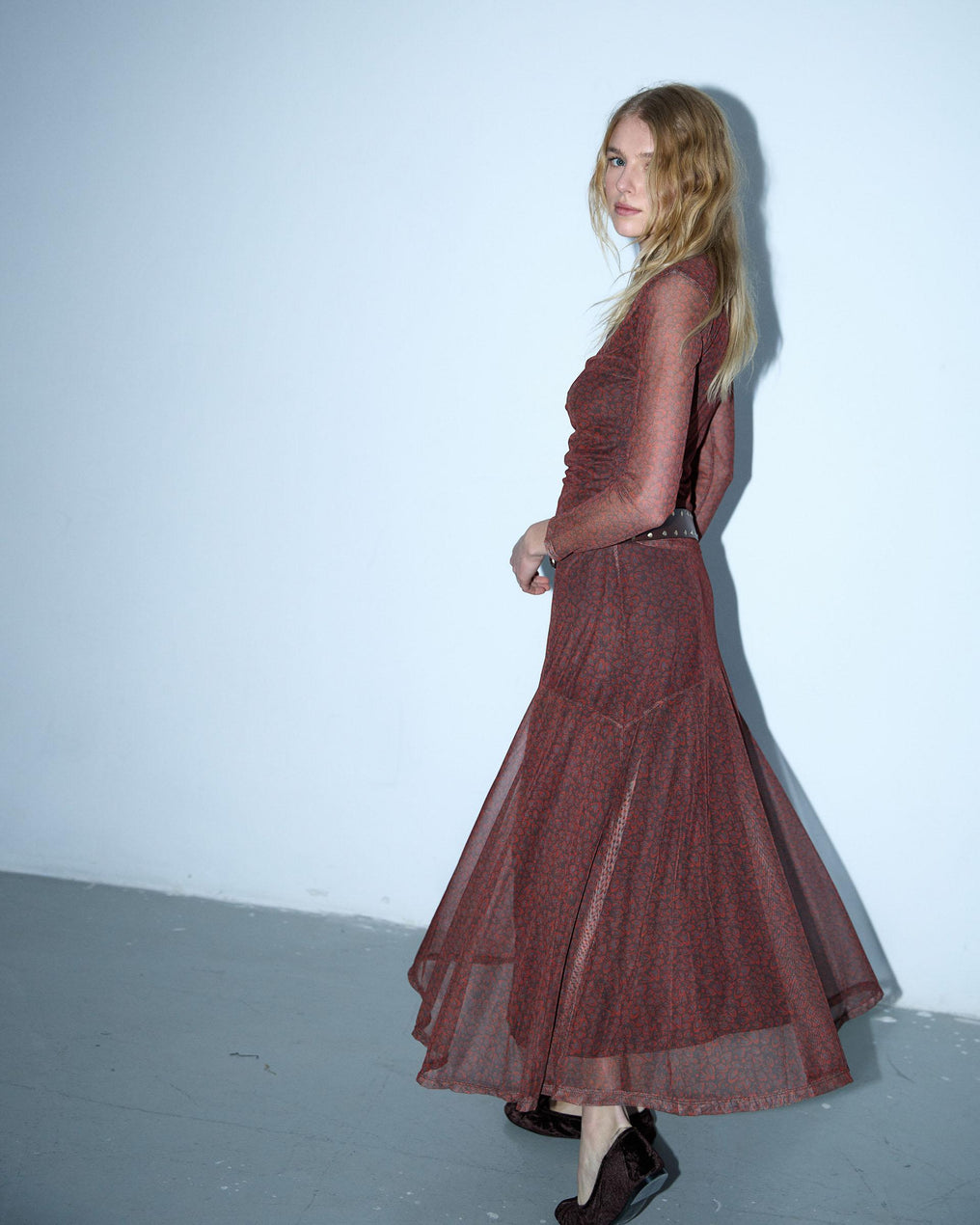 Falda Tul Estampada Marrón