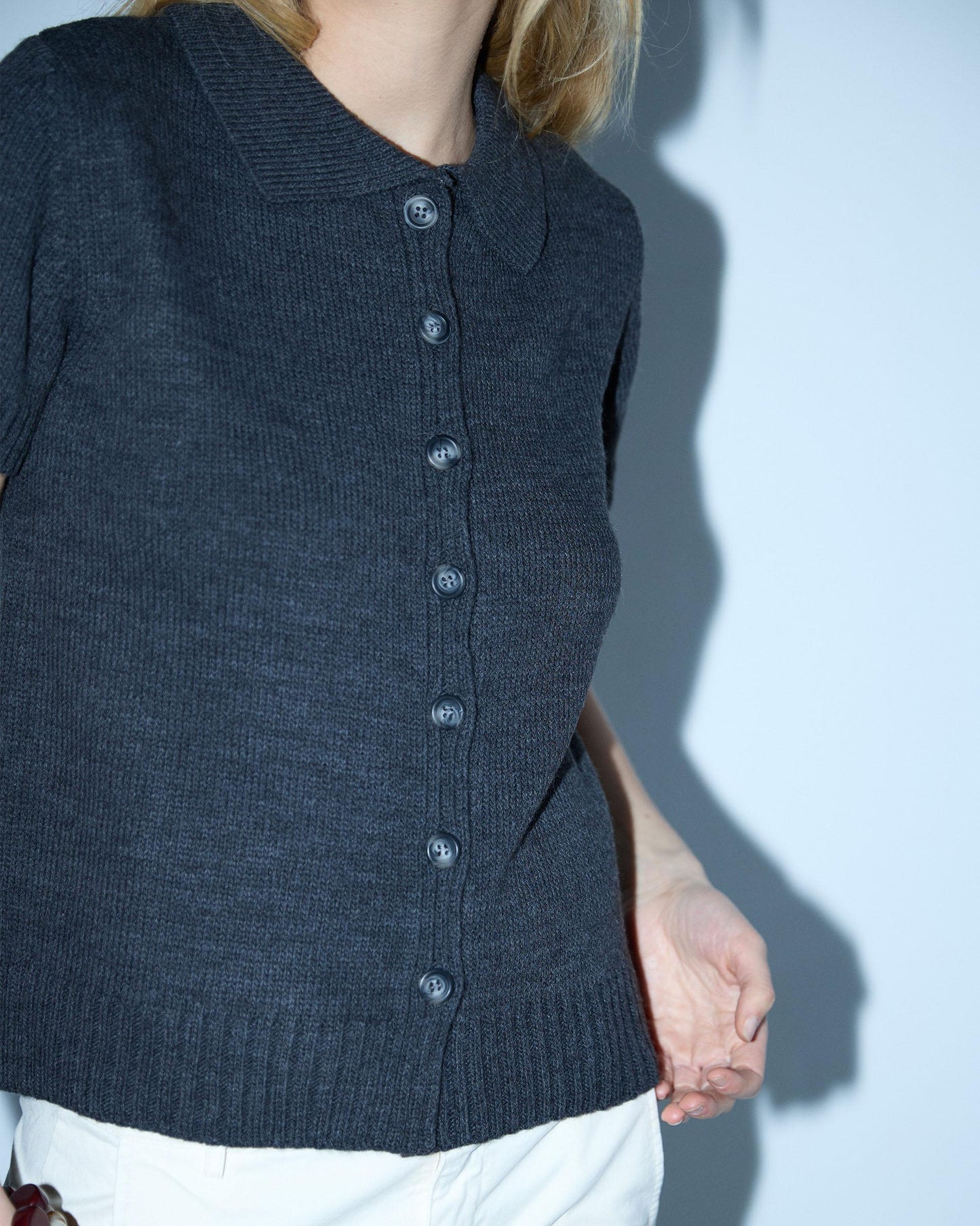 Top Manga Corta Cuello Polo Antracita