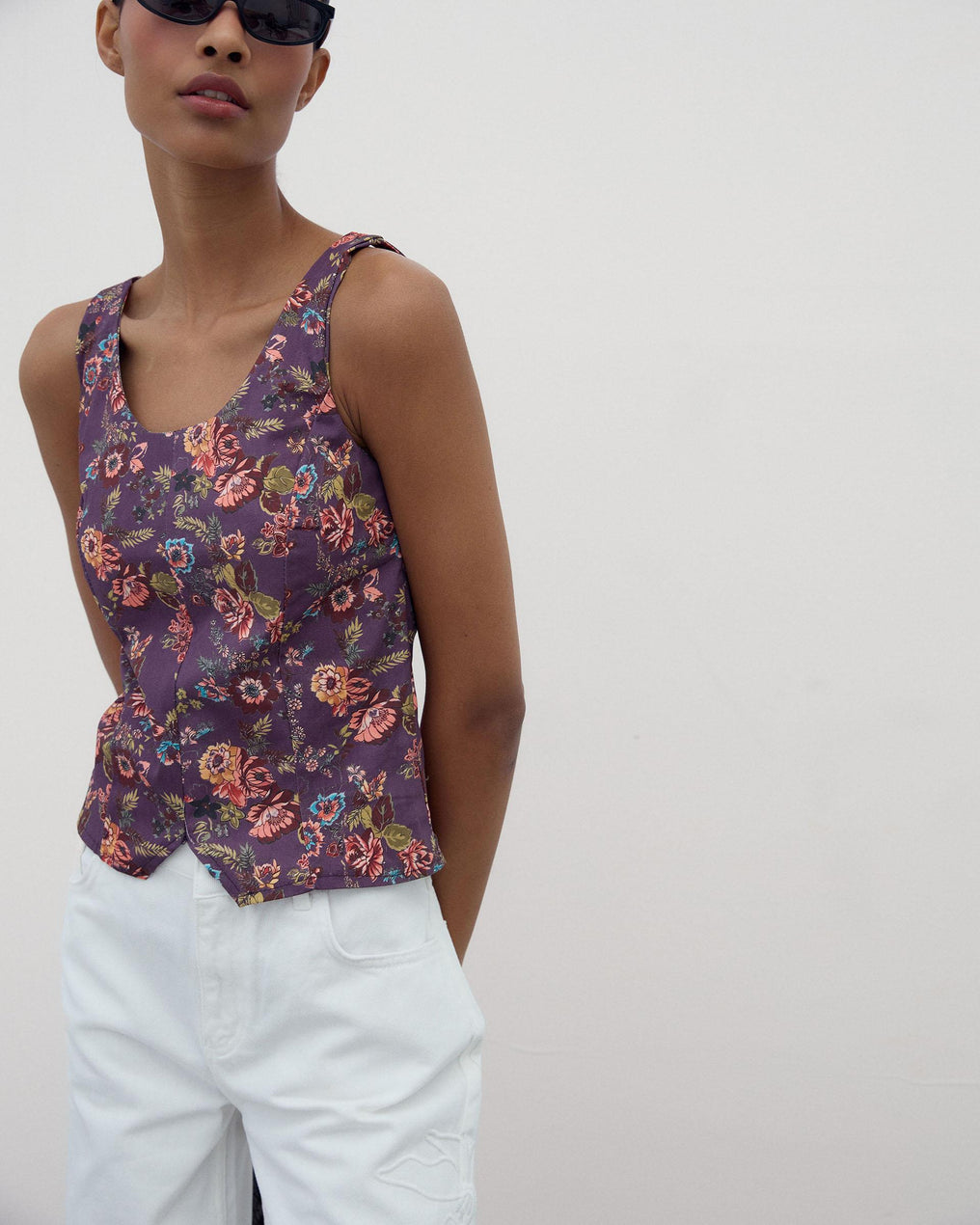Top Corpete Estampado Floral Roxo