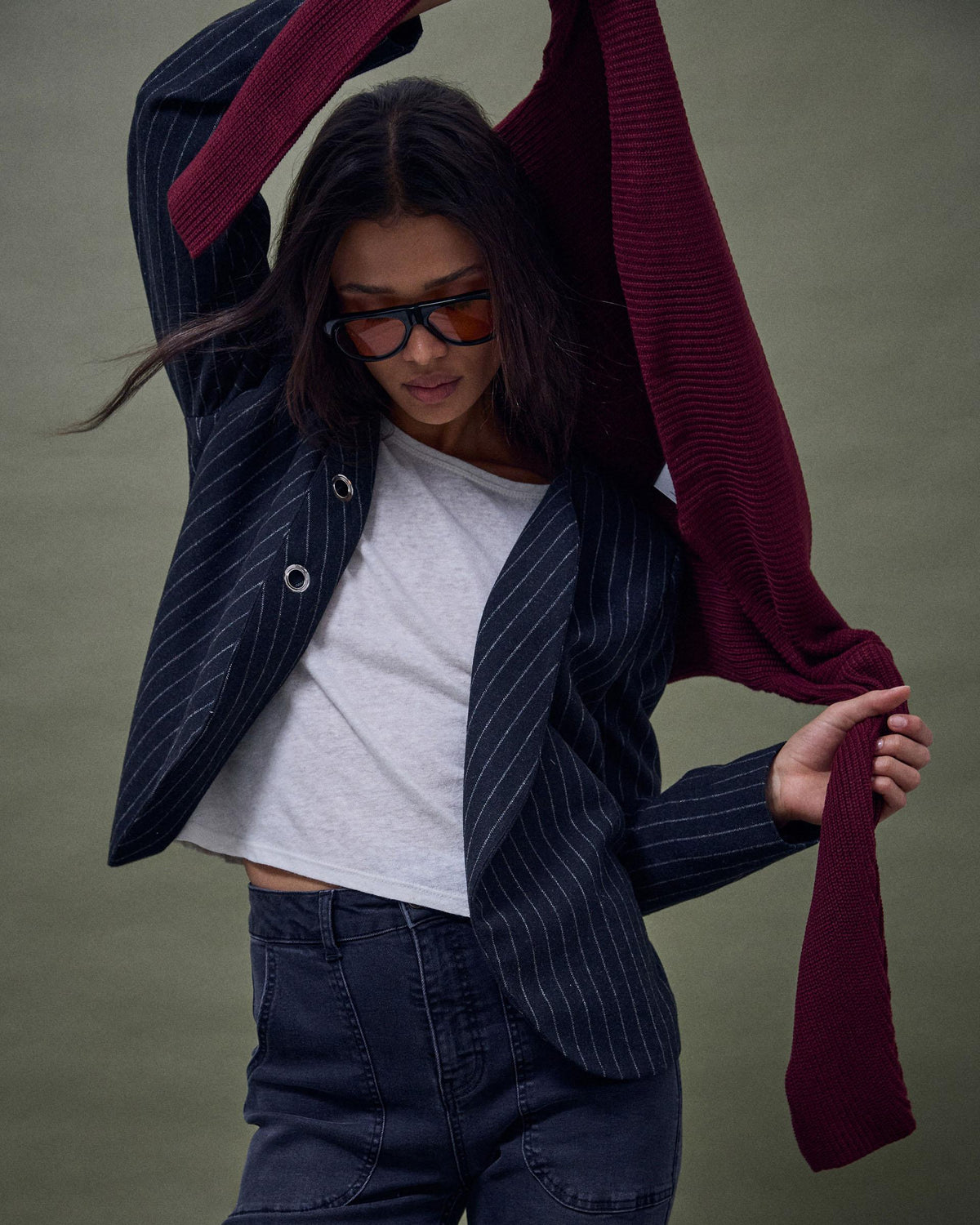 Chaqueta Botones Anillas Con Lana Antracita
