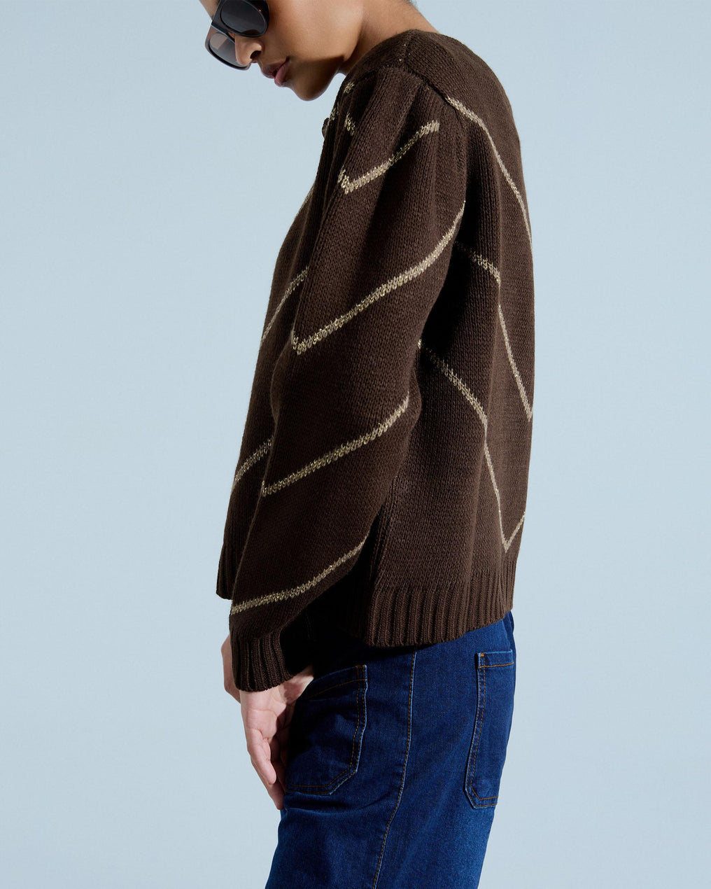 Chaqueta Punto Zigzag Brillo Marrón