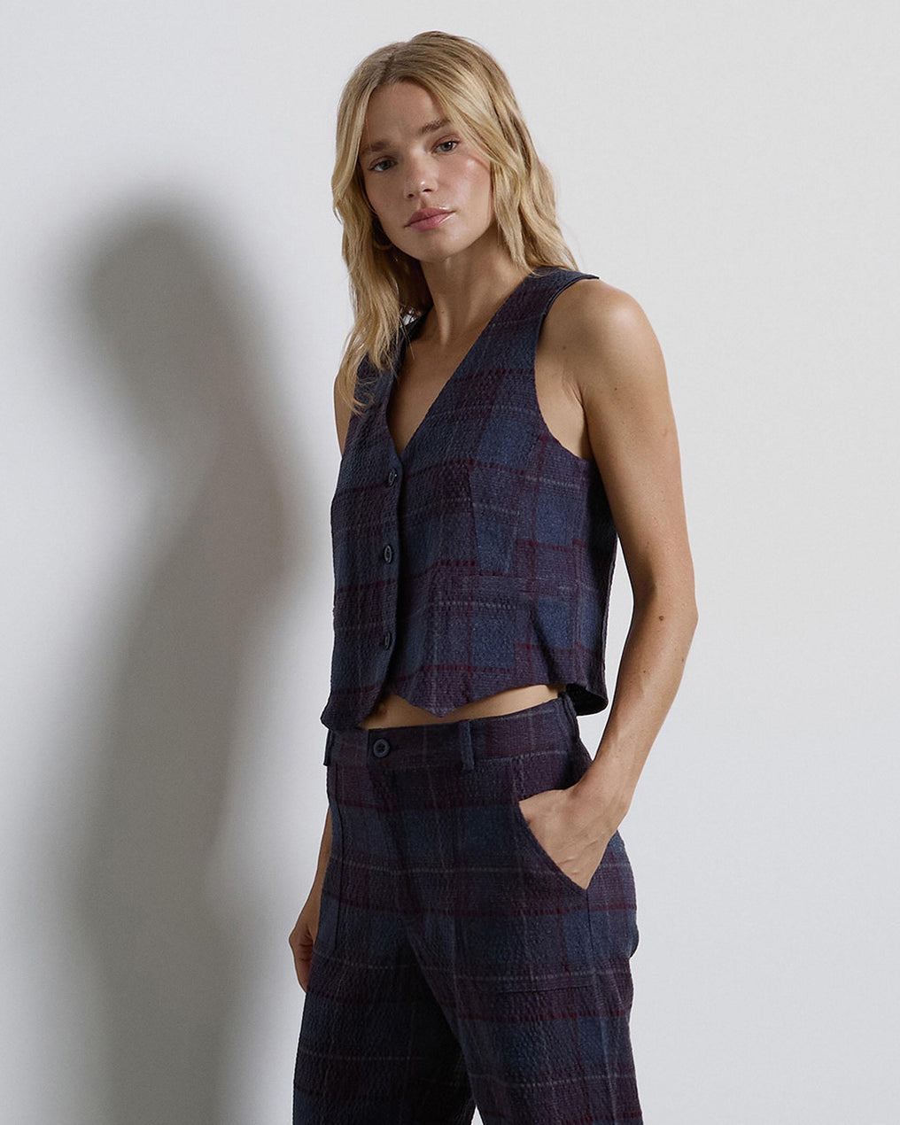 Colete alfaiataria xadrez azul escuro