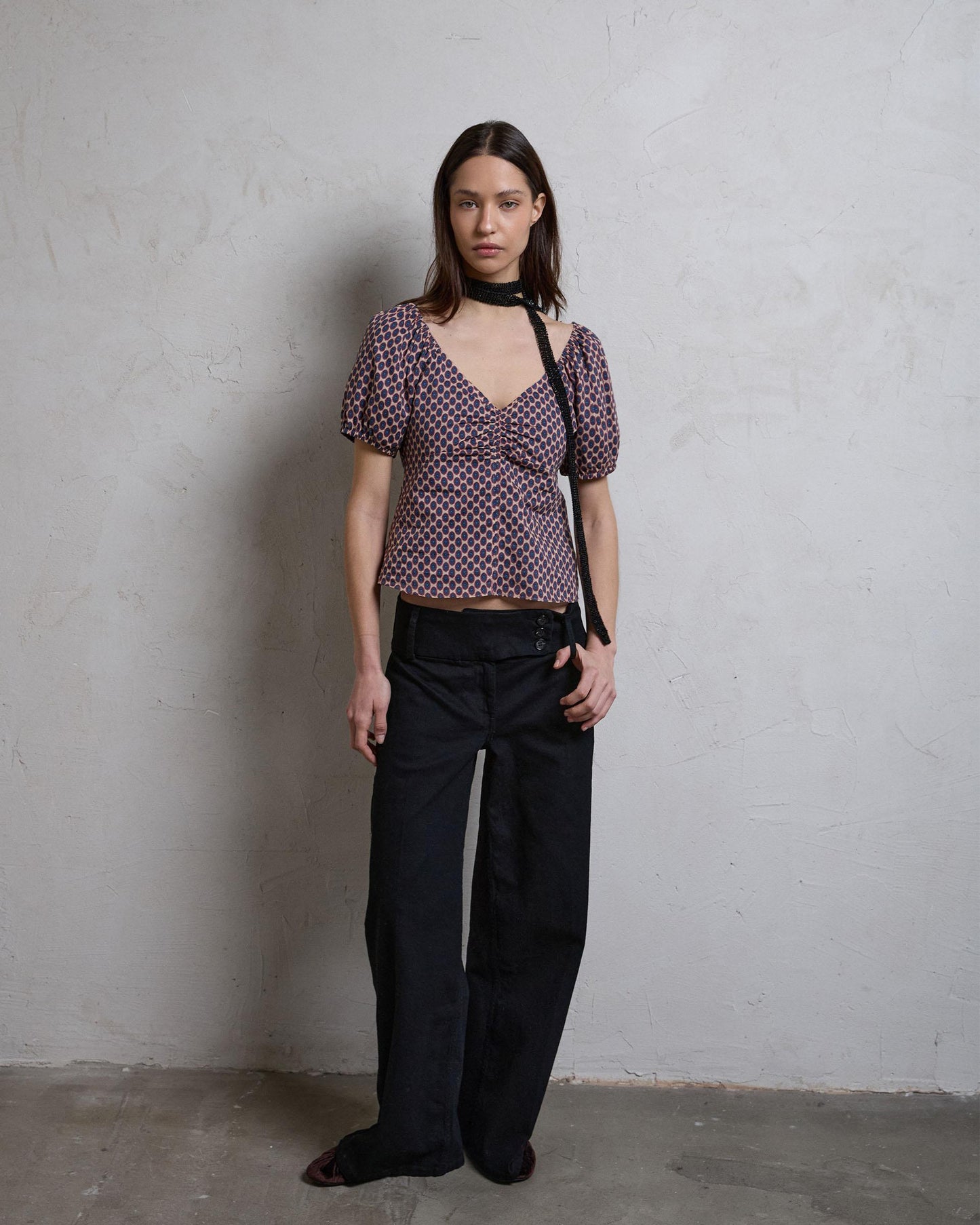 Top Fruncido Escote Manga Corta Multicolor