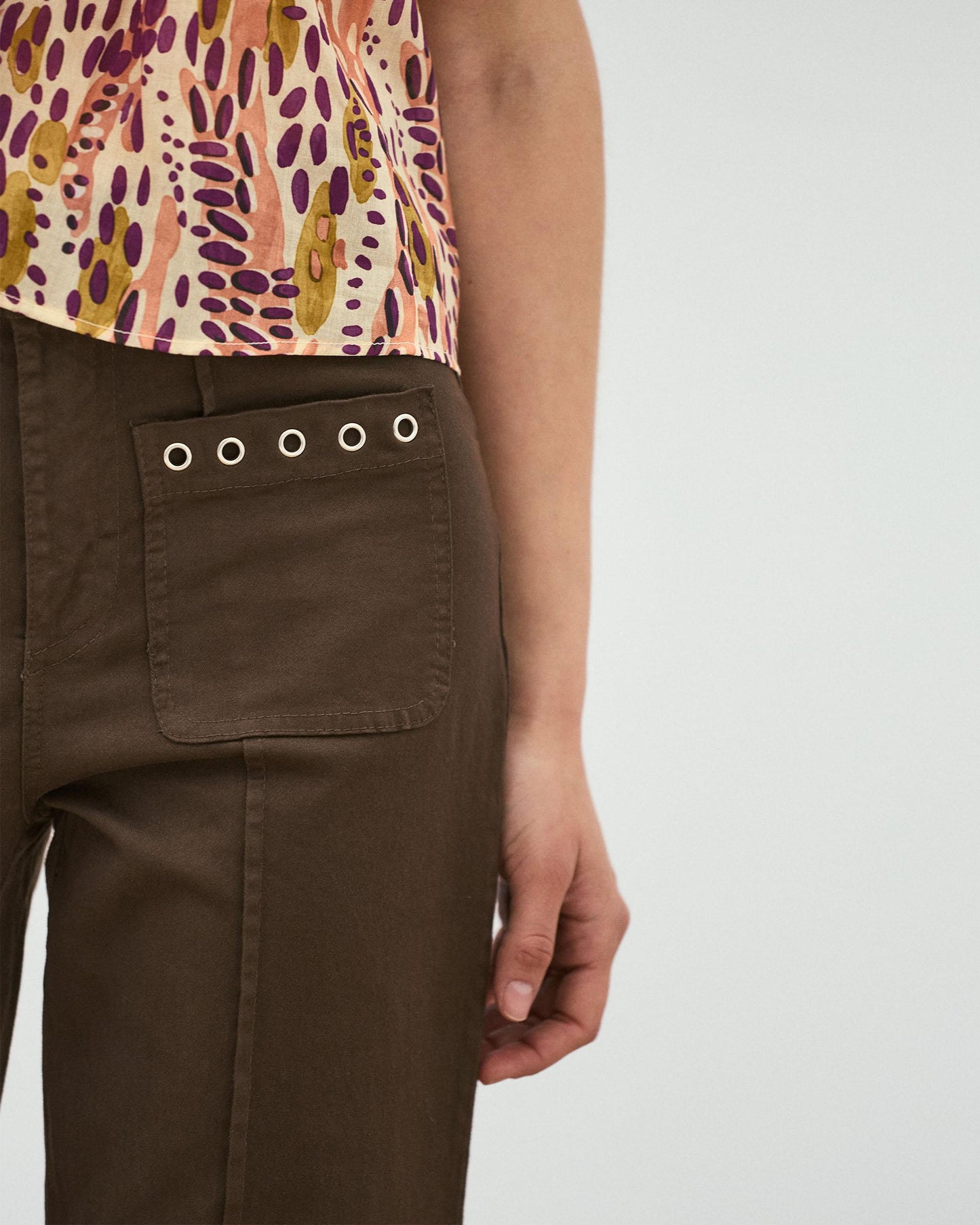 Jeans Poches Plaqué Eyelets Marron