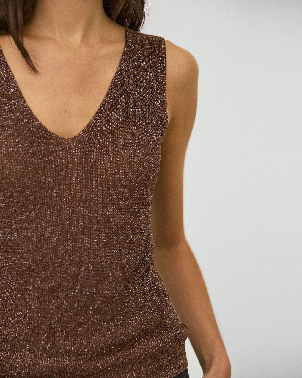 Top Bretelles Lurex Marron