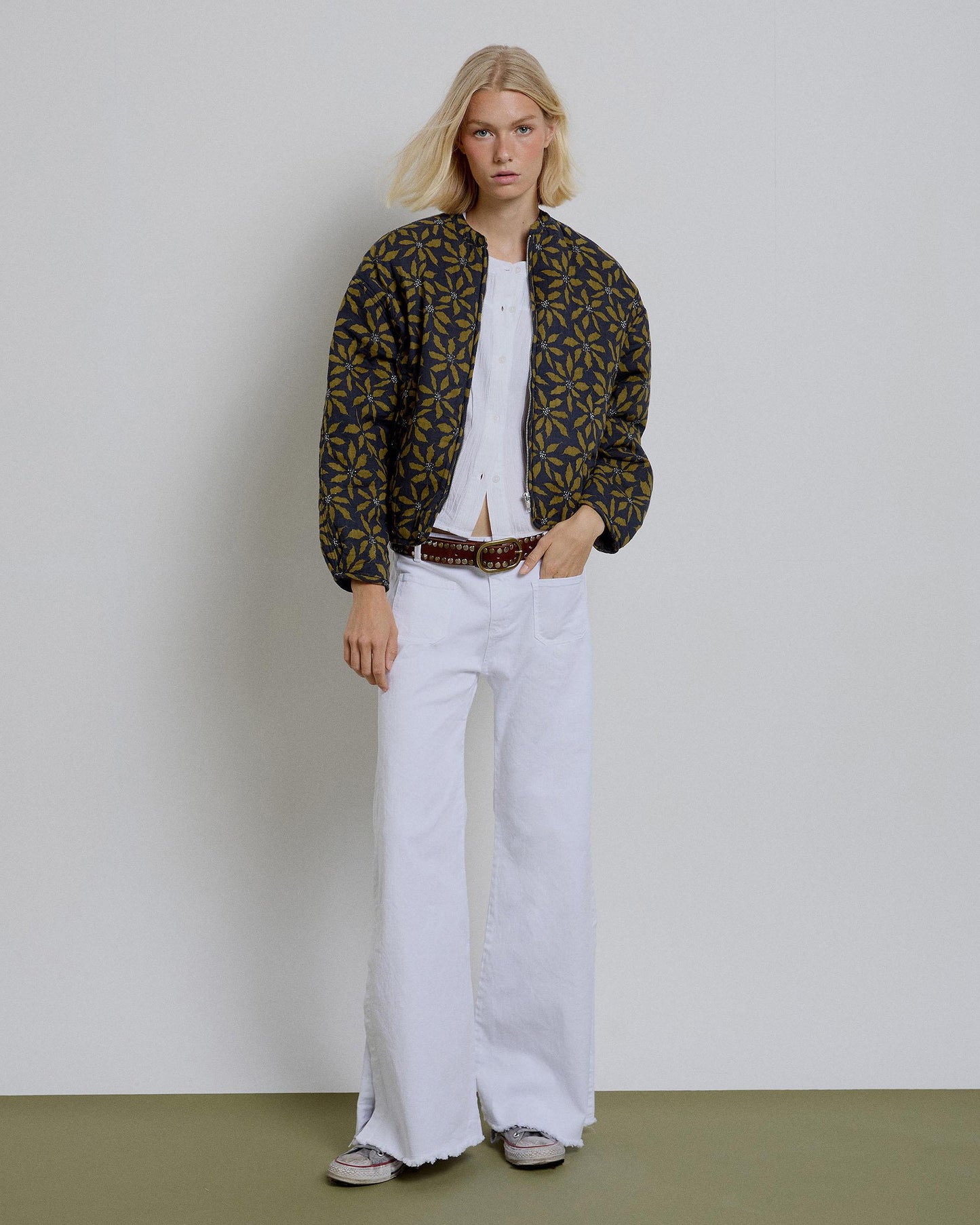Yellow Palm Tree Print Bomber Jacket