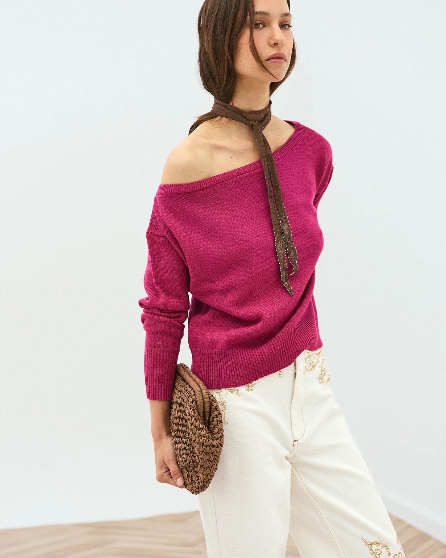 Pull Col Asymétrique Fuchsia