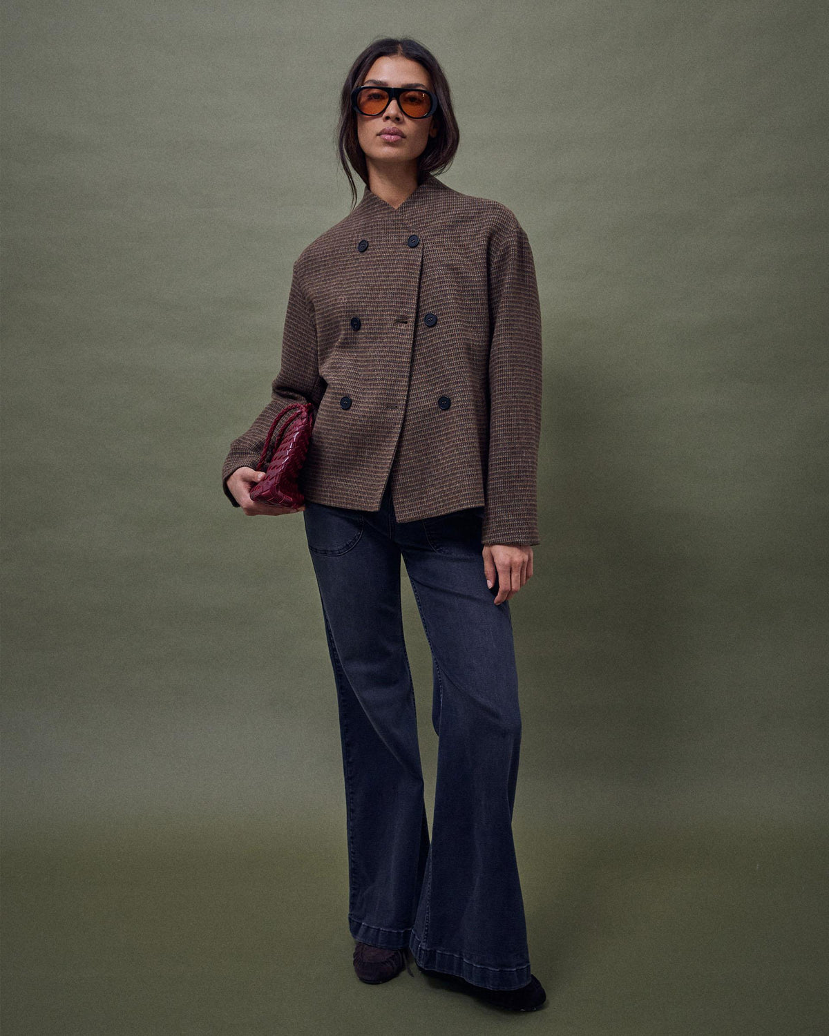 Chaqueta Botones Delanteros Mezcla Lana Marrón
