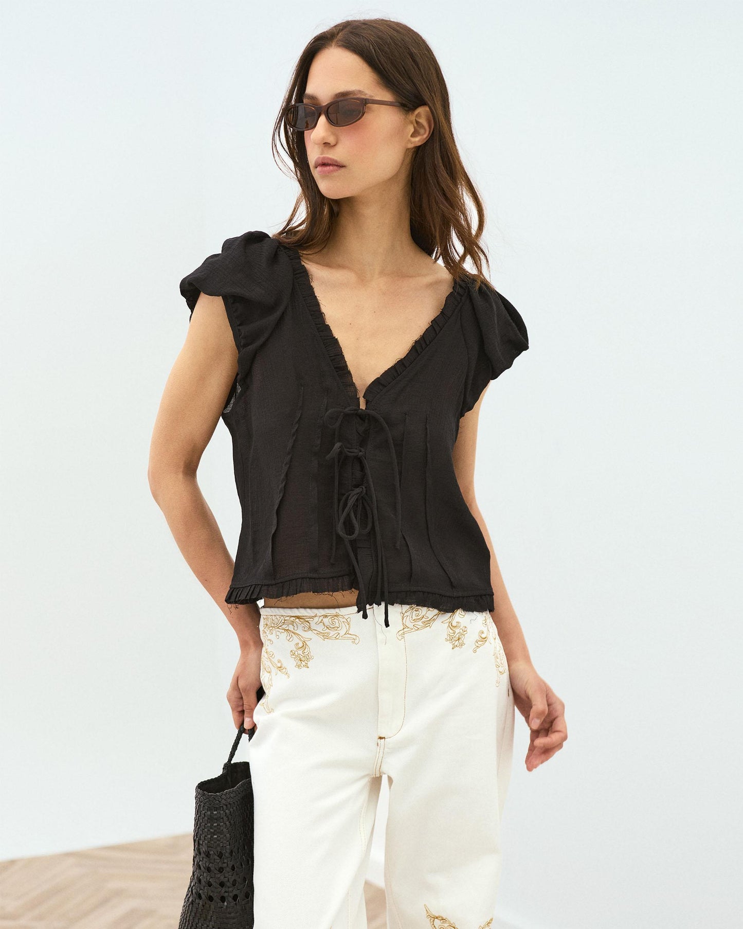 Blusa Lazadas Delanteras Negro