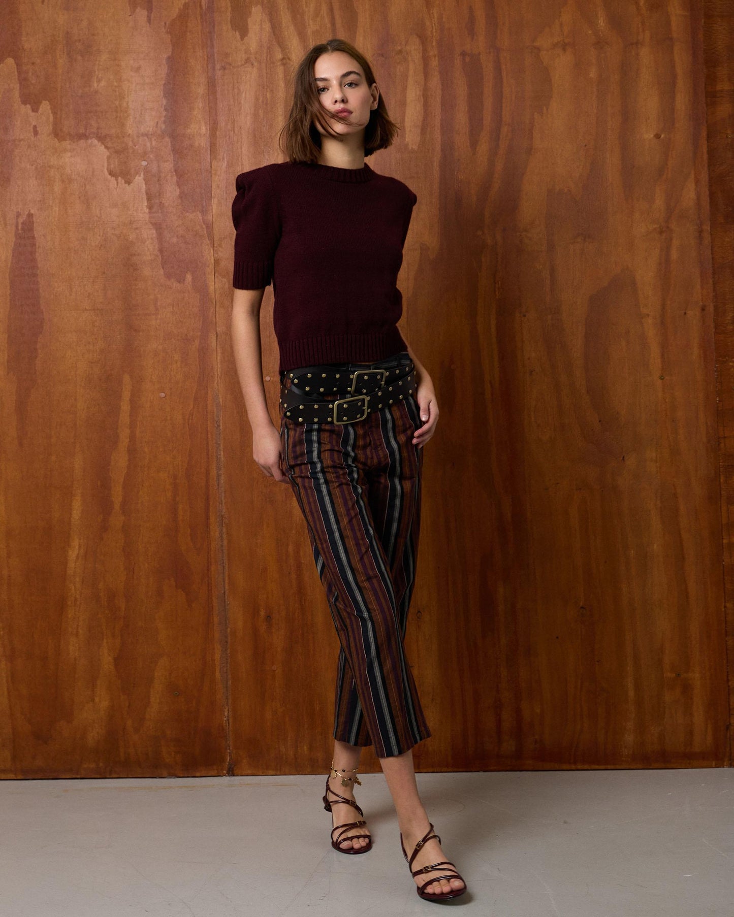 Striped Pants with Velvet Detail in Tile