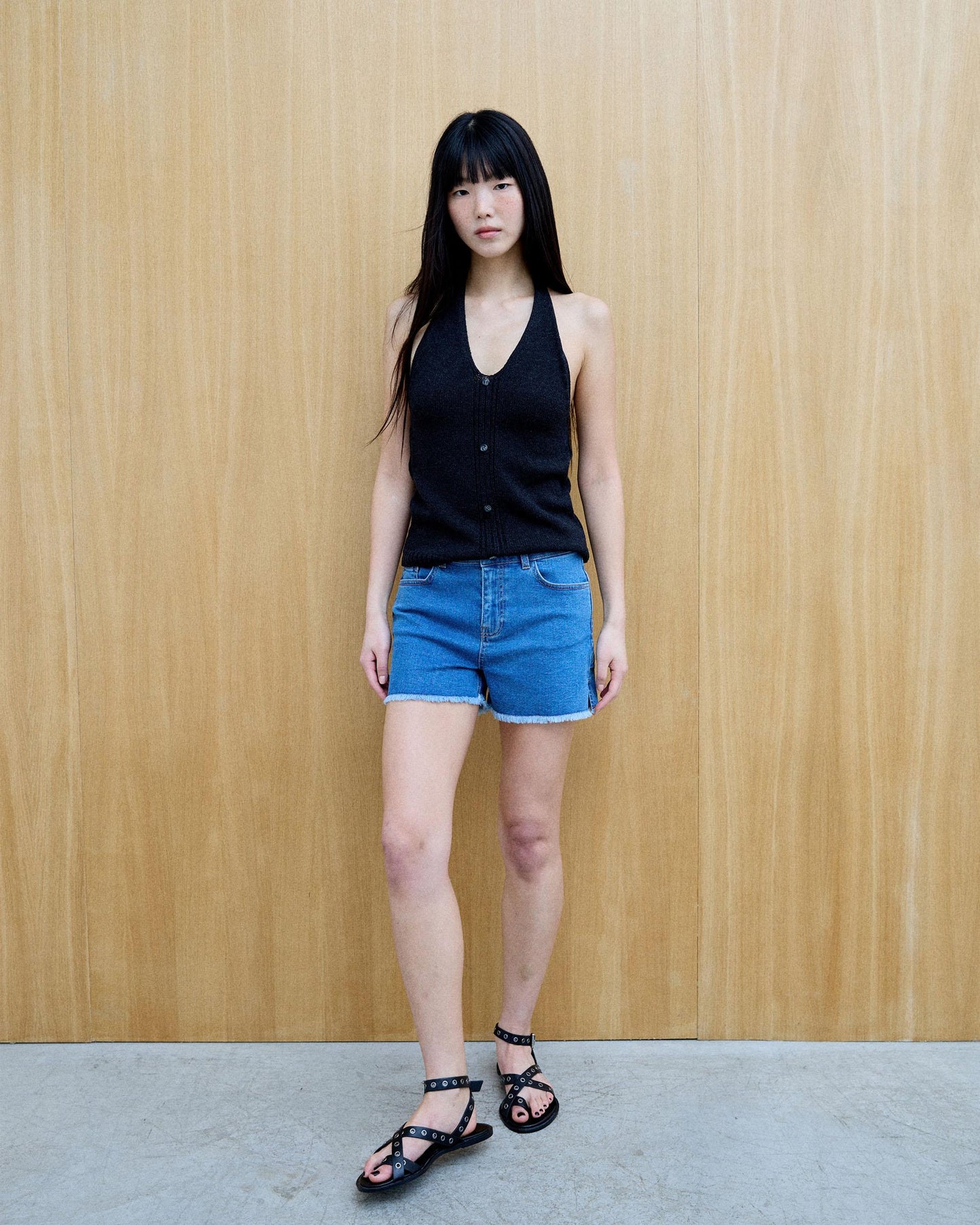 Anthracite Button-Up Halter Top