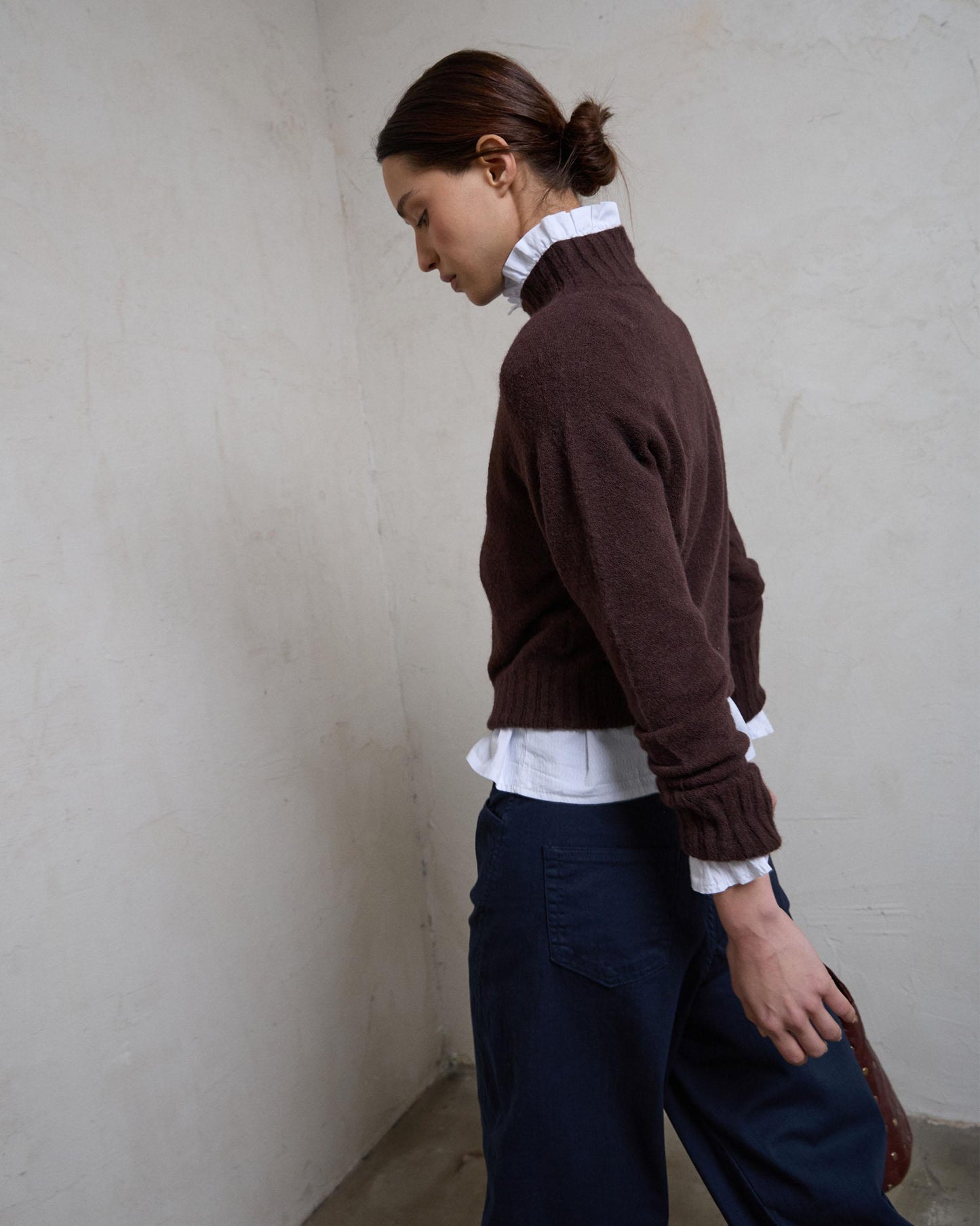 Jersey Cuello Alto Rib Marrón