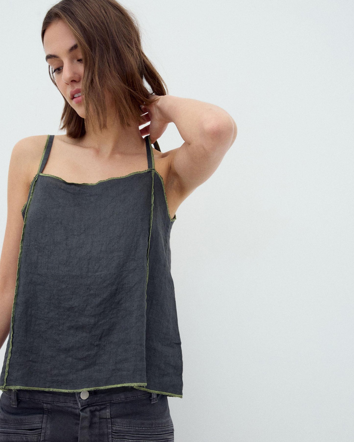 Anthracite Contrast Stitching Linen Camisole