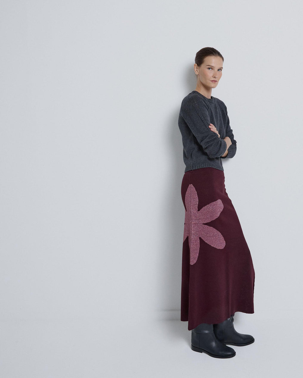 Long Eggplant Flower Skirt