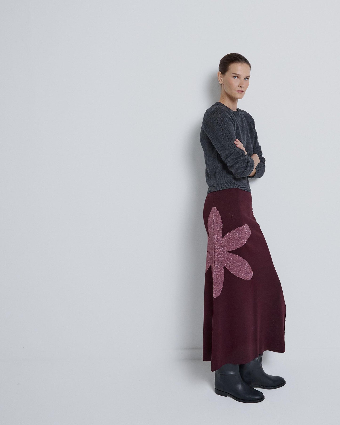 Long Eggplant Flower Skirt