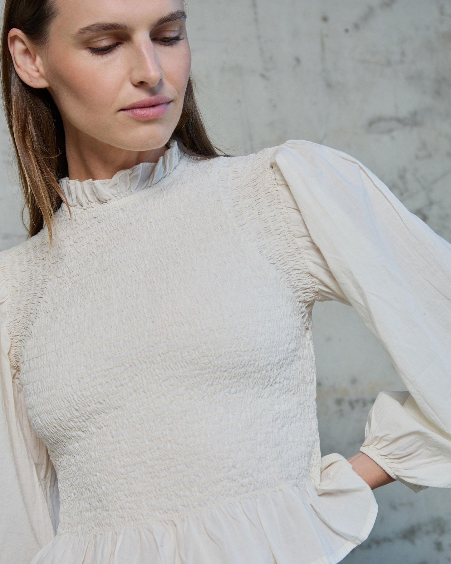 Raw Honeycomb Blouse with Puff Sleeves