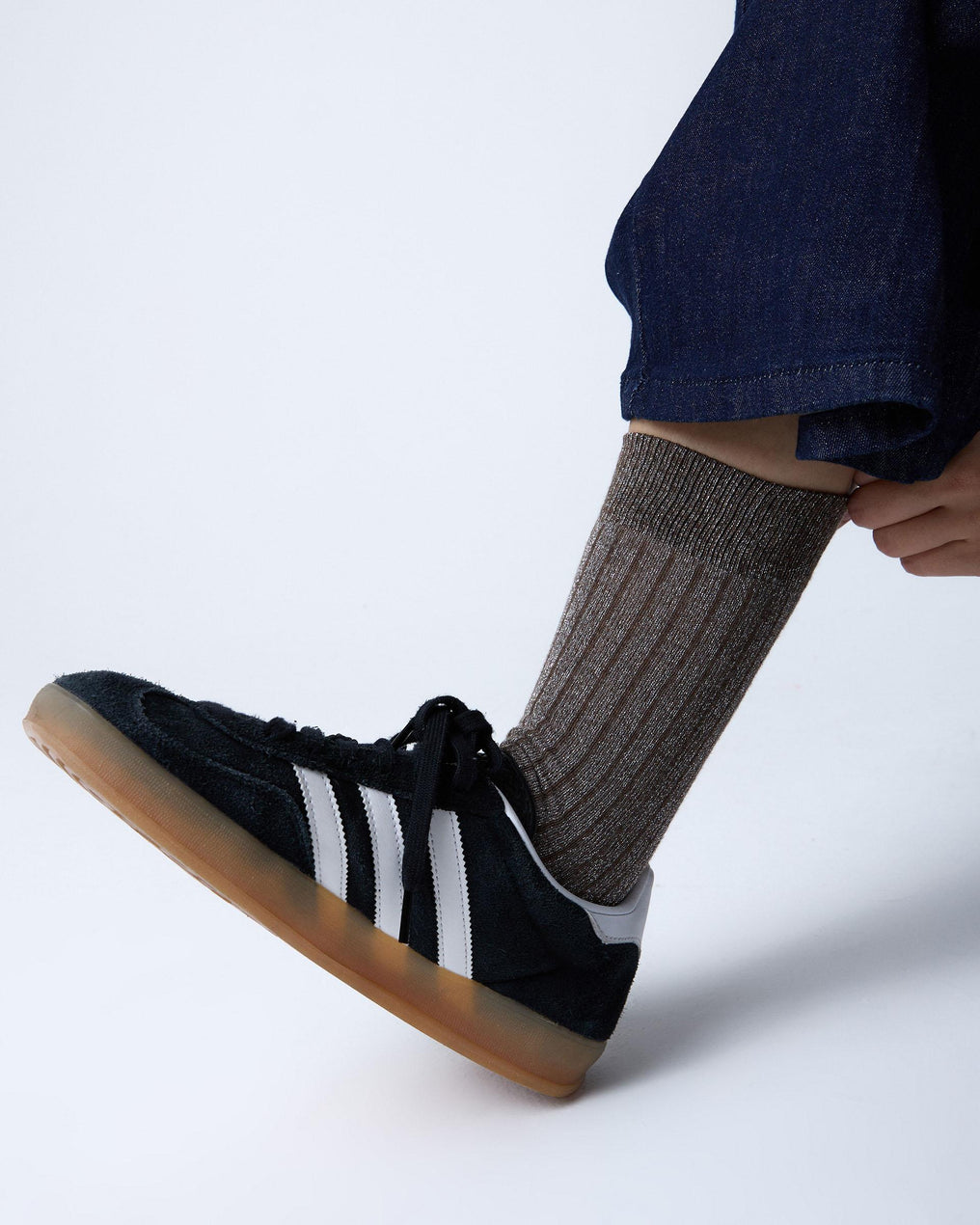 Brown Lurex Mid-Calf Socks