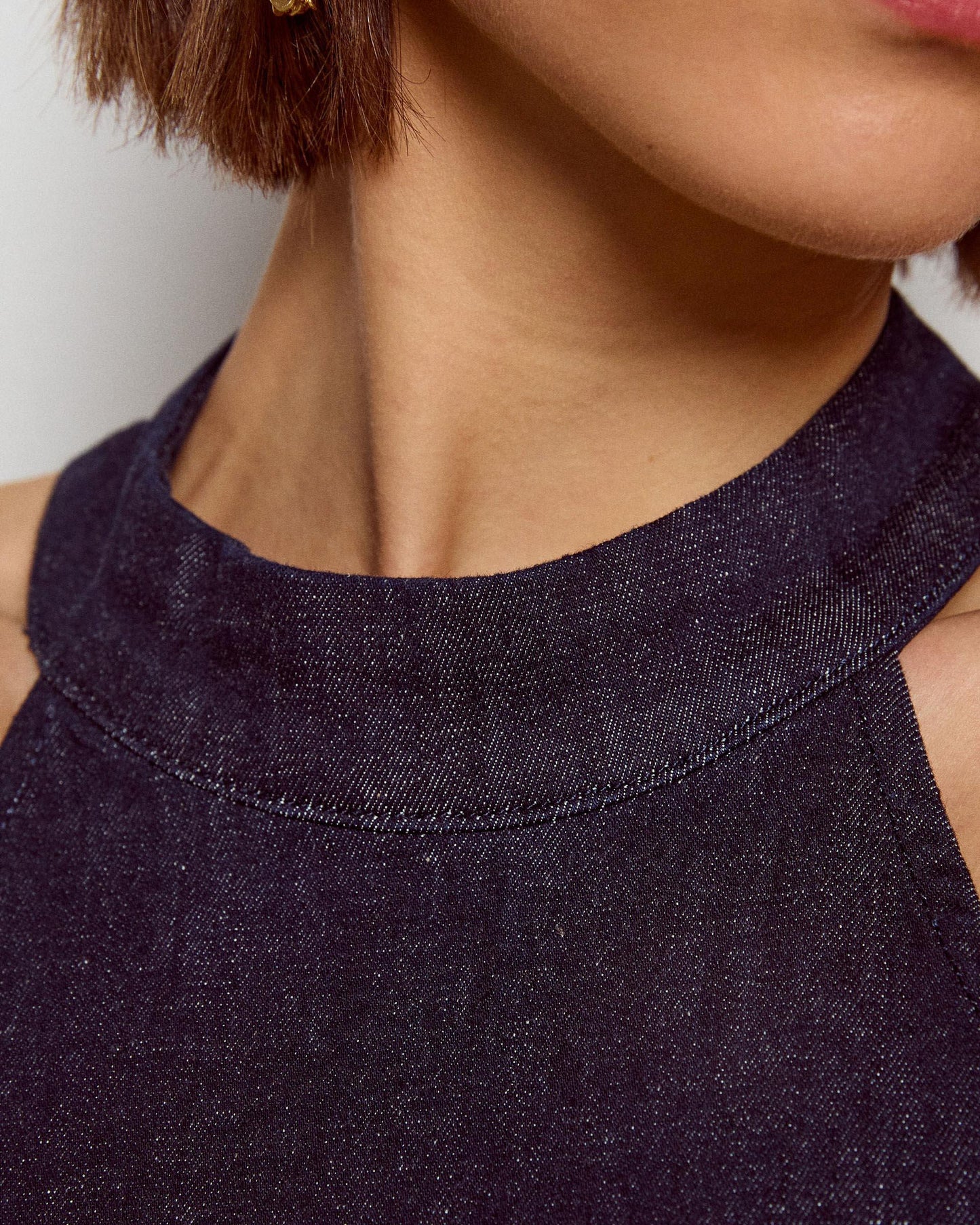 Vestido Halter Denim Azul Oscuro