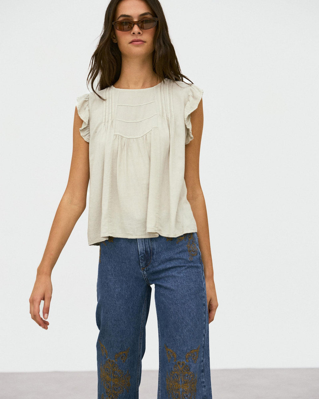Blouse Volants Manches Beige