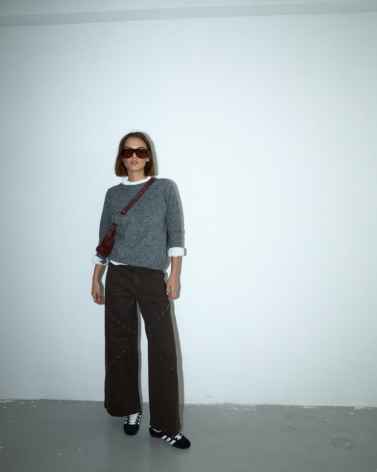 Brown Diagonal Studded Pants