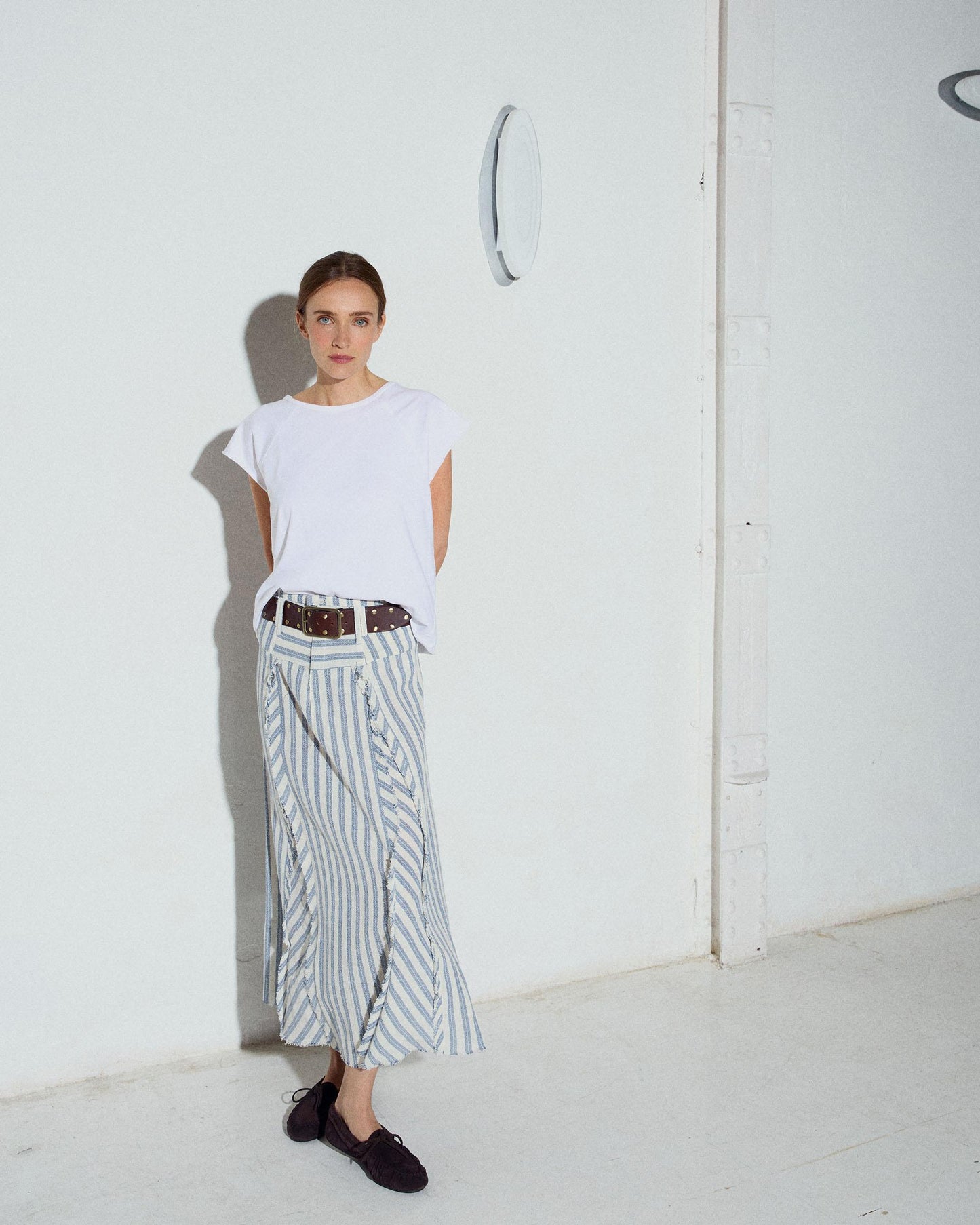 Falda Tejido Rustico Cinturilla Rayas Azul