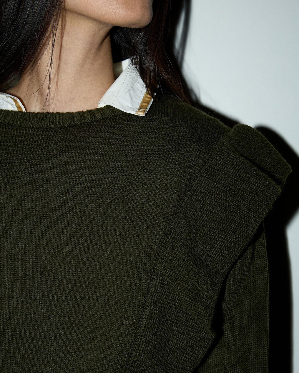 Dark Green Jersey with Side Ruffles