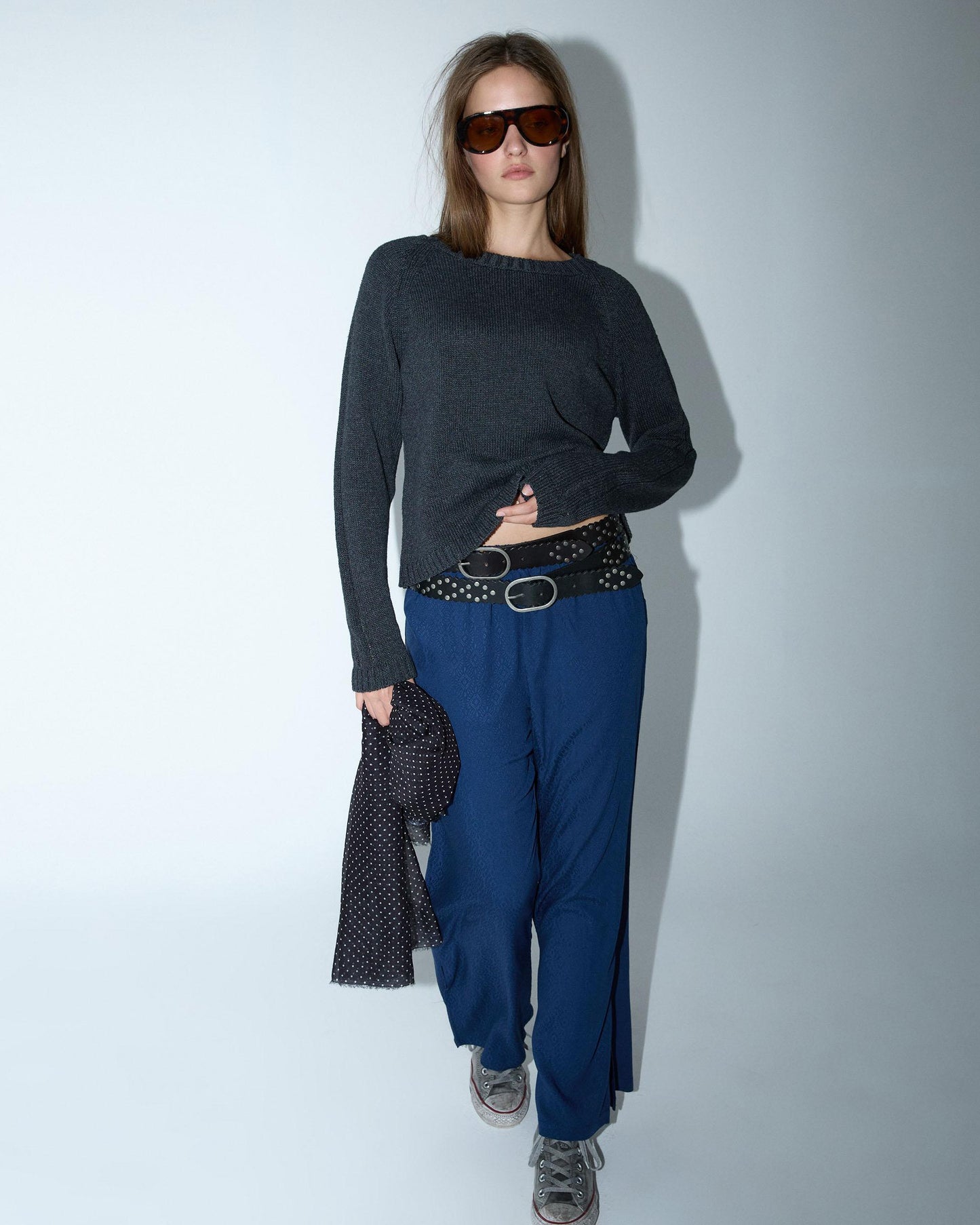 Pantalón Fluido Abertura Bajo Azul Oscuro