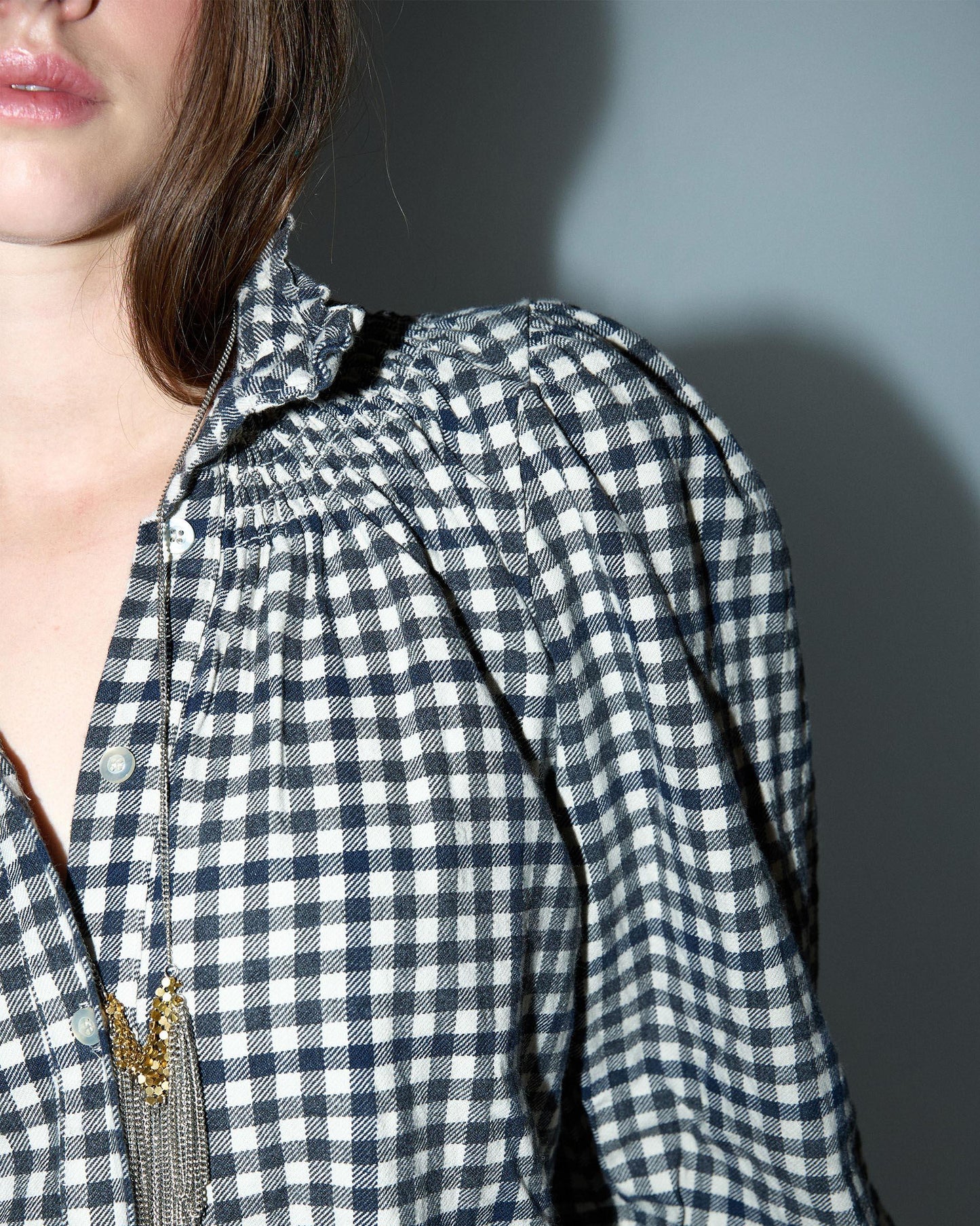 Black Gingham High Neck Blouse