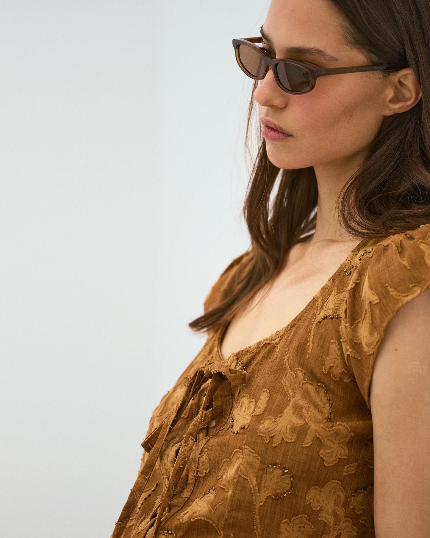 Top Lazada Abalorios Estampado Tabaco