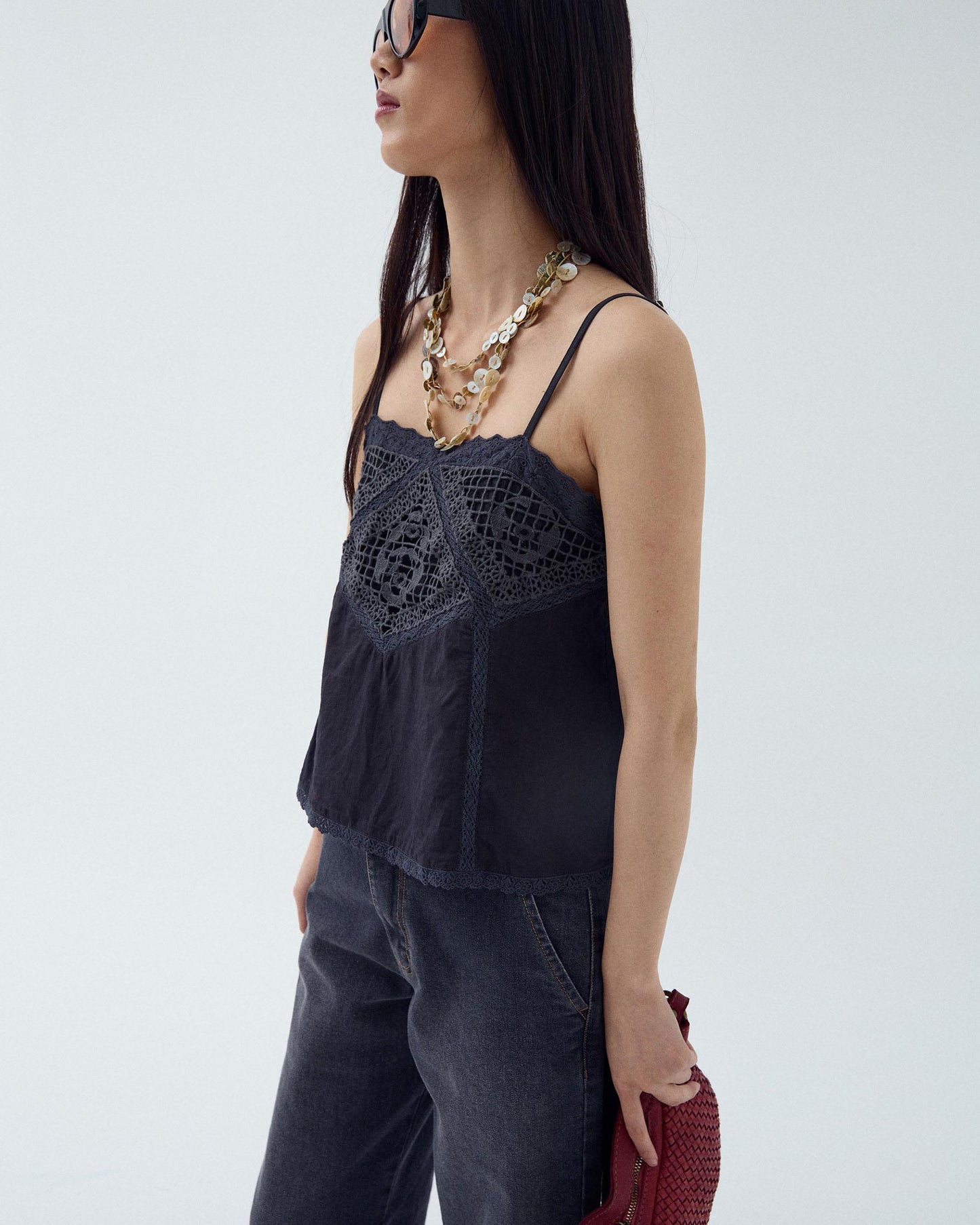 Top Lencero Encaje Antracita