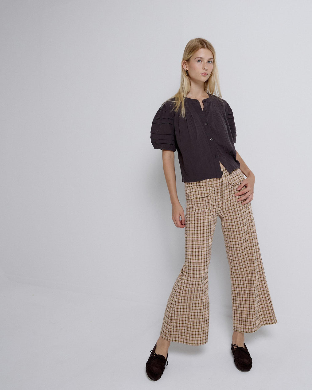 Blusa Manga Corta Manga Abullonada Antracita