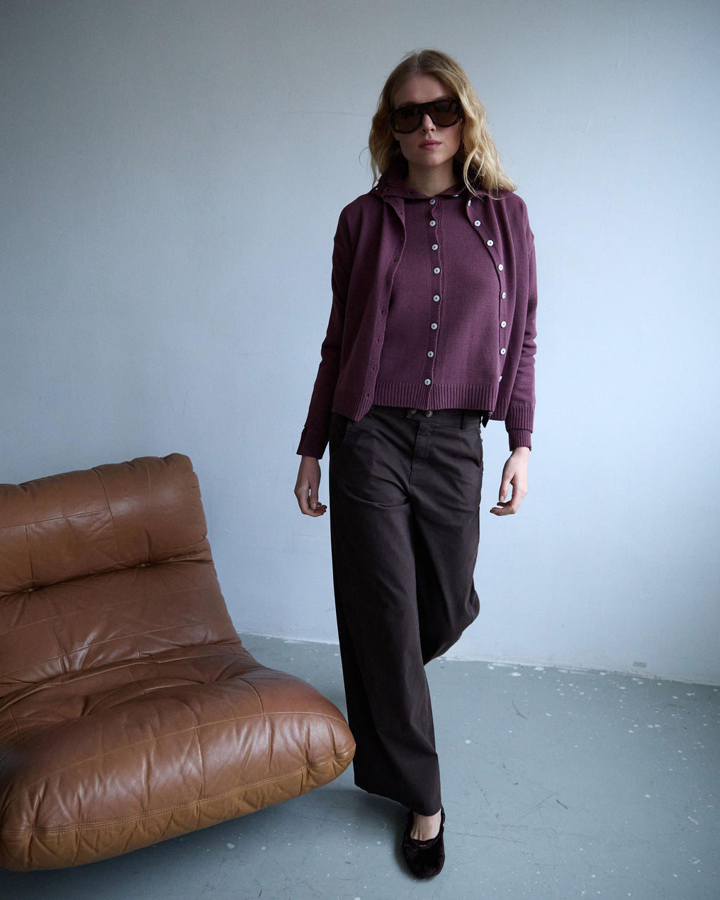 Chaqueta Punto Cuello Subido Morado