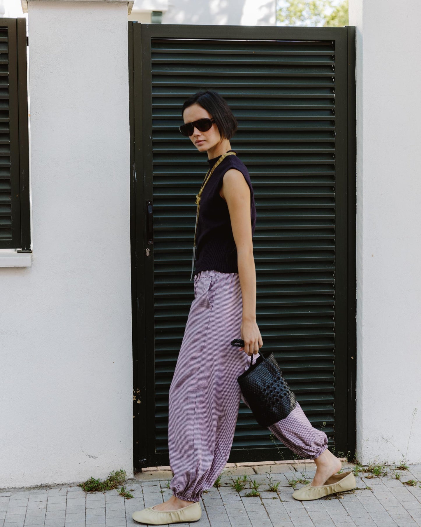 Pantalón Bombacho Cuadros Vichy Granate