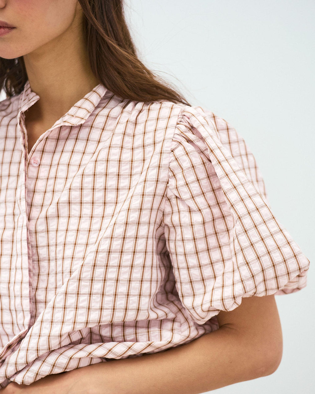 Puff Sleeve Gingham Blouse Pink
