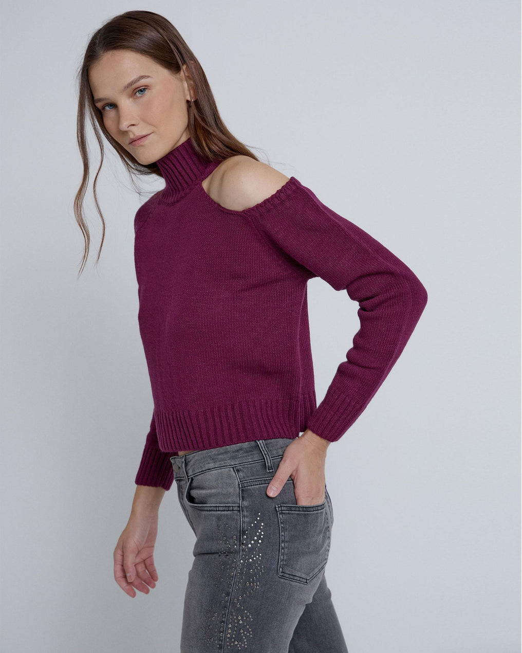 Camisola de manga assimétrica beringela