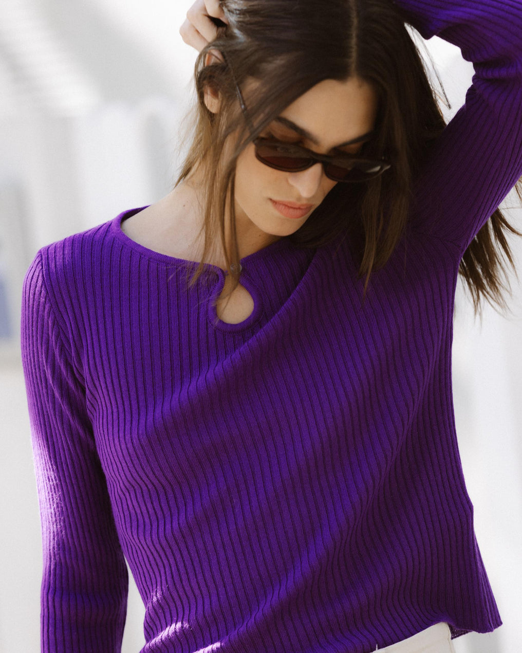 Top Maille Décolleté Goutte Violet