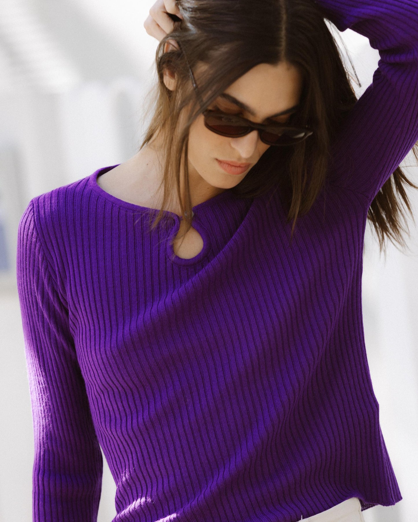 Top Maille Décolleté Goutte Violet