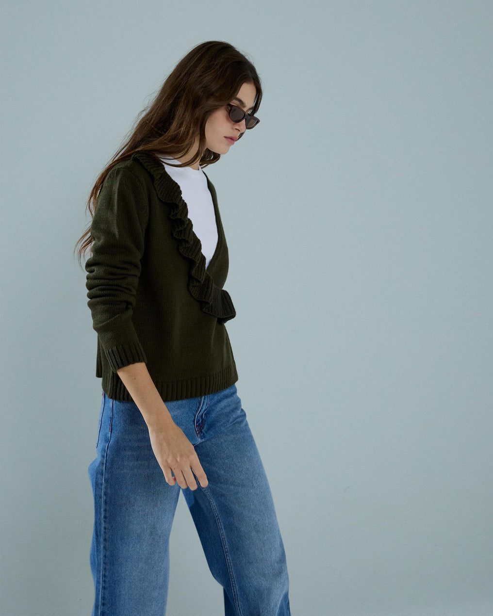 Chaqueta Cruzada Volante Verde Oscuro