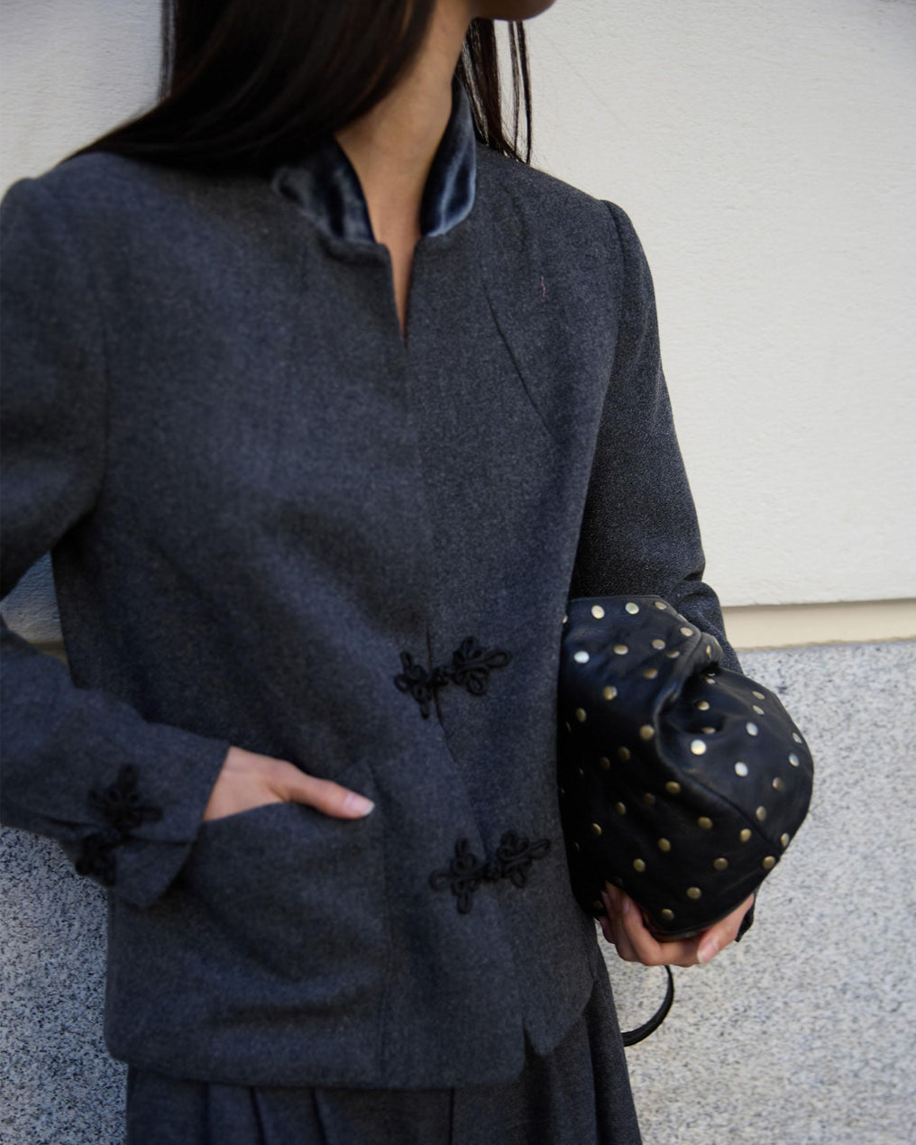 Gray Wool Blend Coat with Japanese Zippers