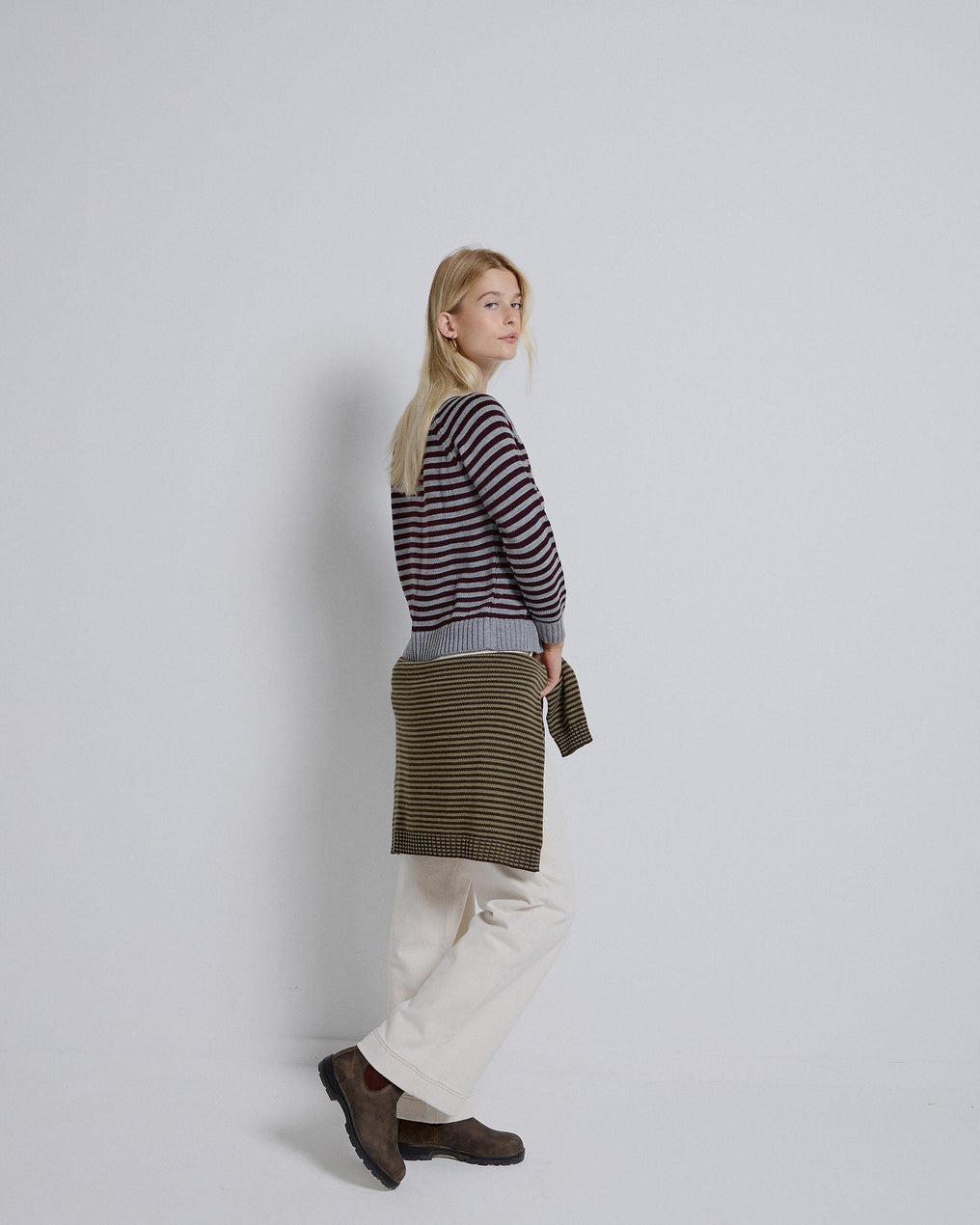 Jersey Manga Ranglán Botones Rayas Berenjena