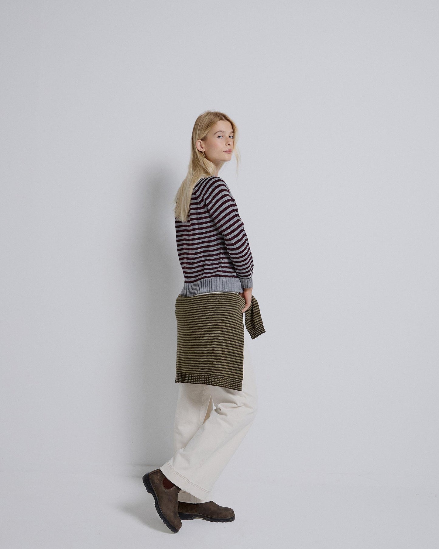 Jersey Manga Ranglán Botones Rayas Berenjena