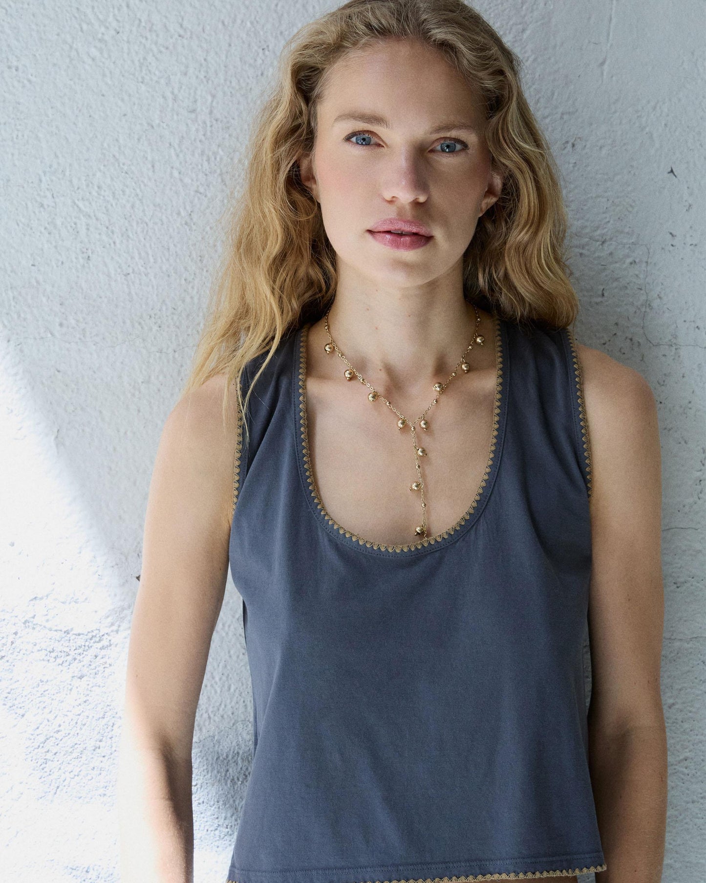 Anthracite Topstitching Strappy T-Shirt