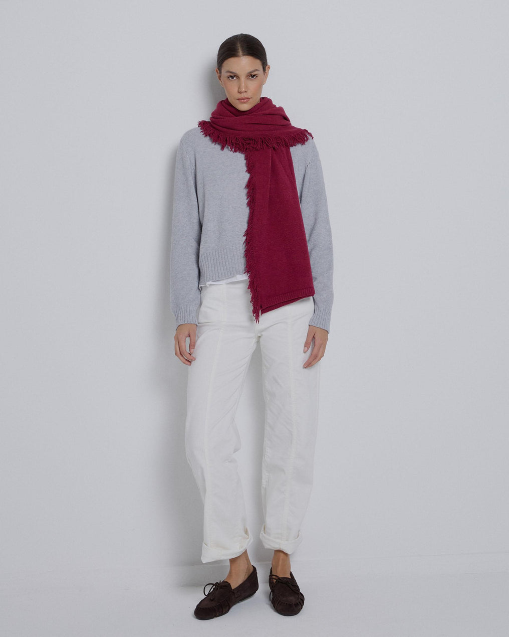 Lenço de malha com franjas granada